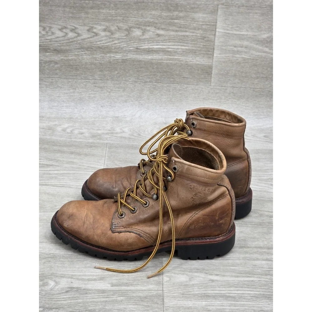 Vintage Chippewa USA Leather Work Boots Mens 6D Brown Lace Up Logger Vibram
